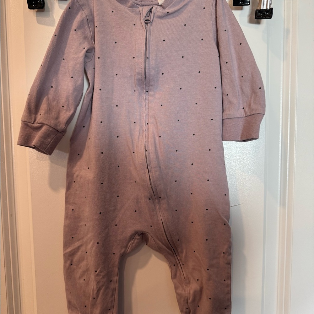 H&M Pink Footies One Piece with Polka Dots and Long Sleeves